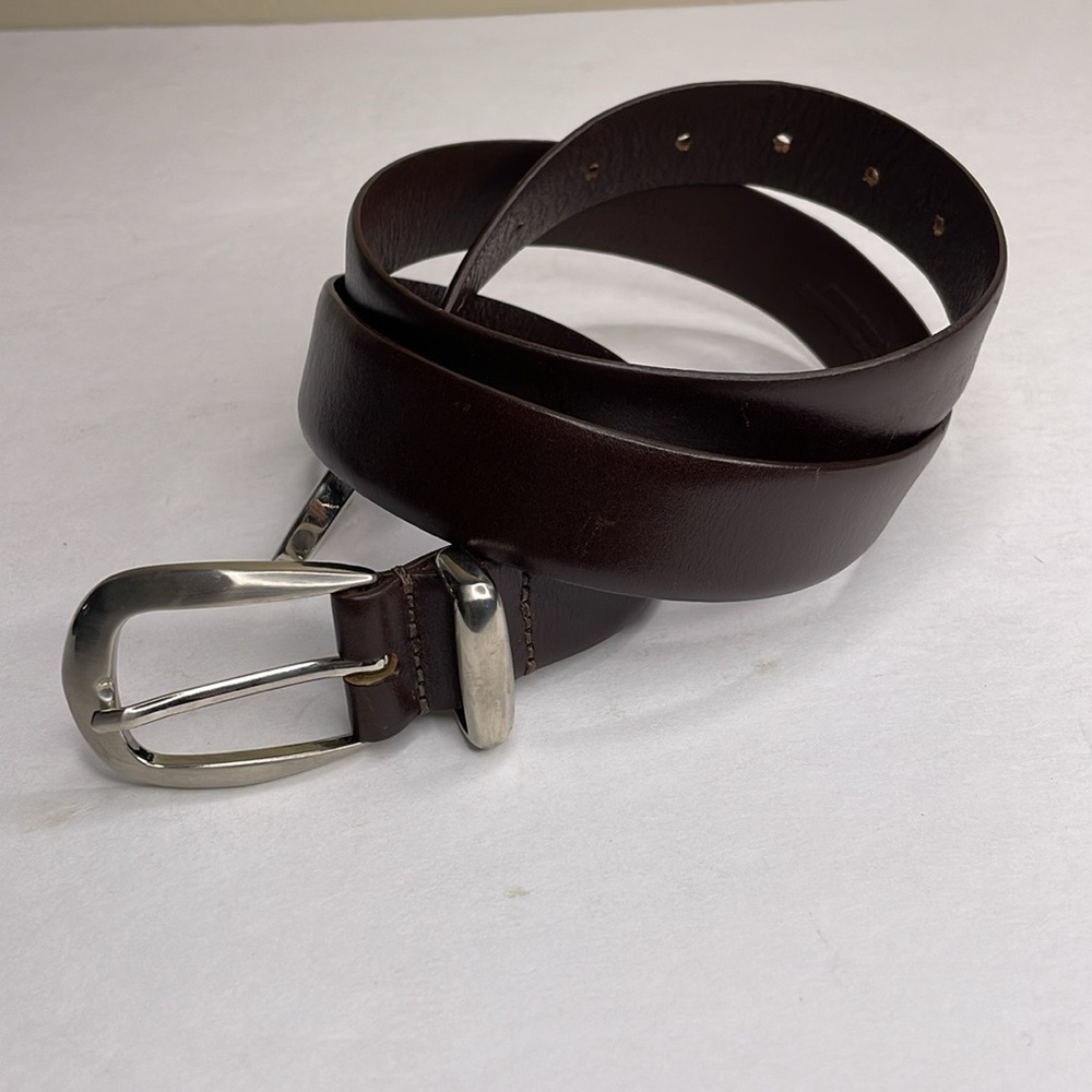 LEATHER BELT Men’s Brown Silver Hardware Handcrafted Corporate Wear Essential Lg